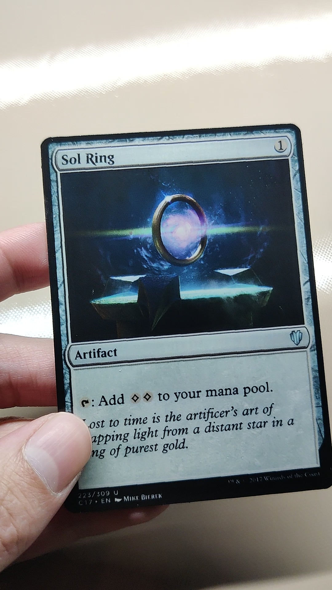 Magic the gathering sol ring proxy card on metal blank. Video of sol ring trading card 